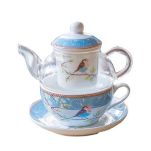 Teiera con Tazza in Vetro e Porcellana